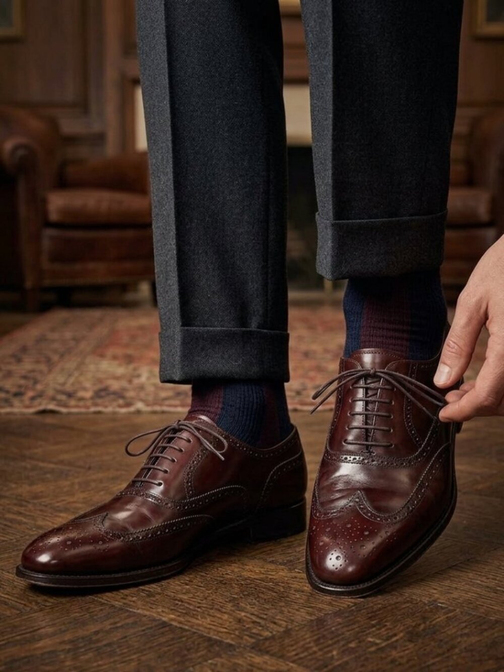 Salvatore Ferragamo Shoes Firenze Men's Burgundy Wingtip Dress Oxford 8.5